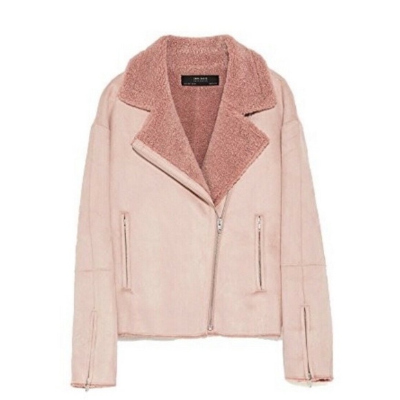 ZARA Cropped Jacket Suede Effect Faux Sherpa- Pink - Picture 5 of 5